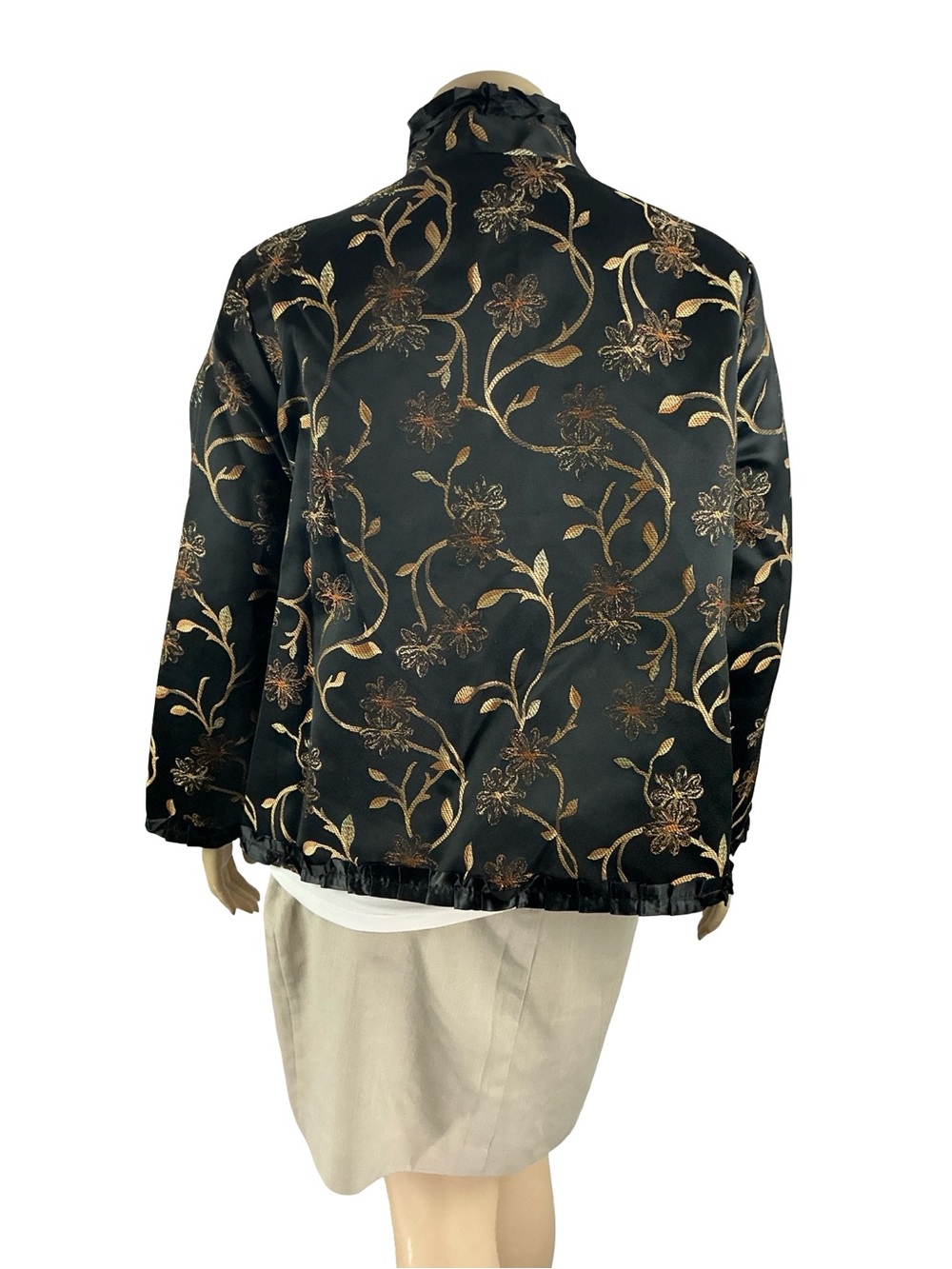 Vintage Alex Kim Floral Brocade Black Gold Art To Wear Jacket Plus Size 2X - Picture 6 of 7